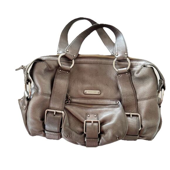 Michael Kors Metallic Gray Thick Soft Leather Purse Satchel Chunky